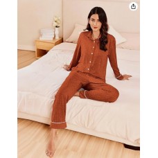 Ekouaer Women's Pajama Set Long Sleeve Nightgown Button-Up Loungewear Soft 2-Piece Set with Pockets