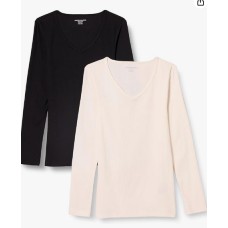  Women's Slim-Fit Layering Long Sleeve Knit Rib V-Neck (Available in Plus Size), Pack of 2